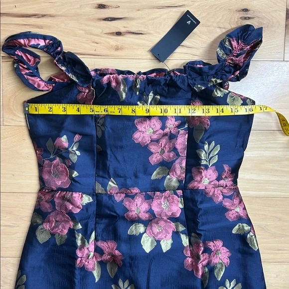 NWT Lulus Pop the Bottle Navy Blue Floral Ruffled Mini Dress | Size Medium - Picture 4 of 8